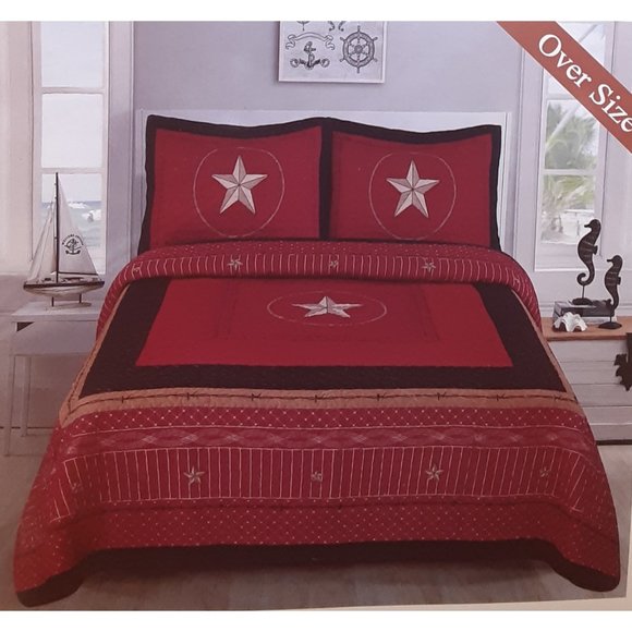 Country Western Design 3 Piece Quilted Bedspread Set - Queen & King - Picture 1 of 1
